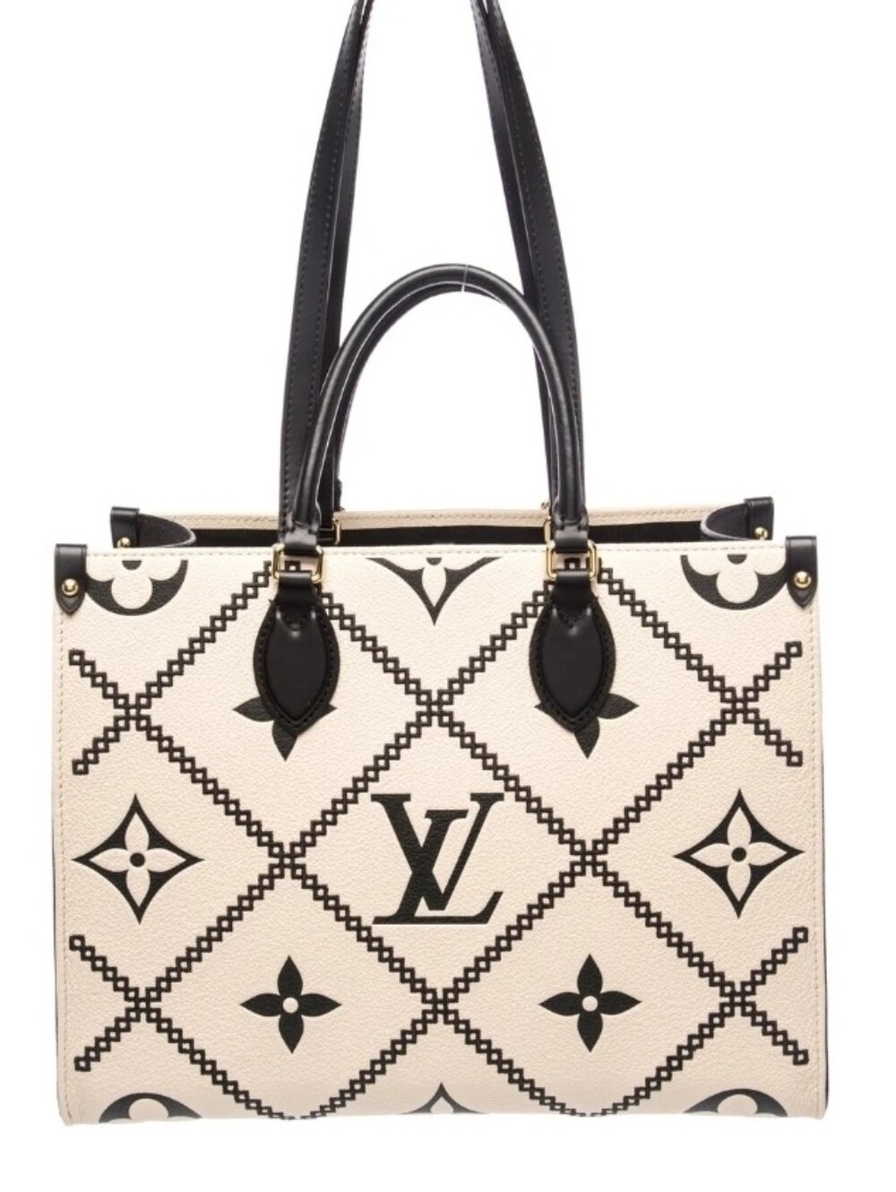 Louis Vuitton Cream and Black Monogrammed Tote ONTHEGO MM EMBROIDERY EDITION